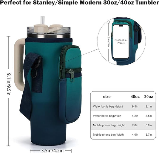 Water Bottle Carrier Bag for Stanley 40/30 oz Tumbler with Phone Pocket Neoprene Water Bottle Holder with Shoulder & Handheld Strap Stanley Cup Accessories