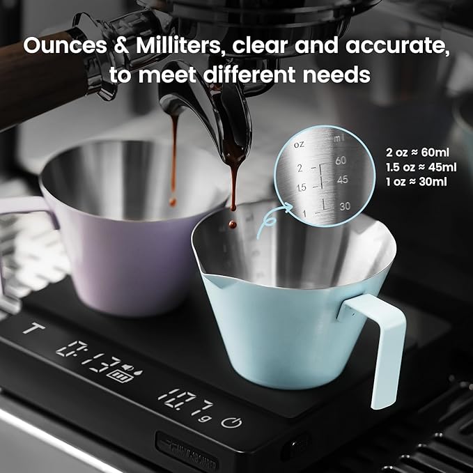 MHW-3BOMBER Espresso Measuring Cup with 3 oz Sauce Cup Espresso Shot Cup Stainless Steel Pouring Cup for Tomato Sauce|Steak Sauce|Desserts|Beverages| (Blue) G5738-OS