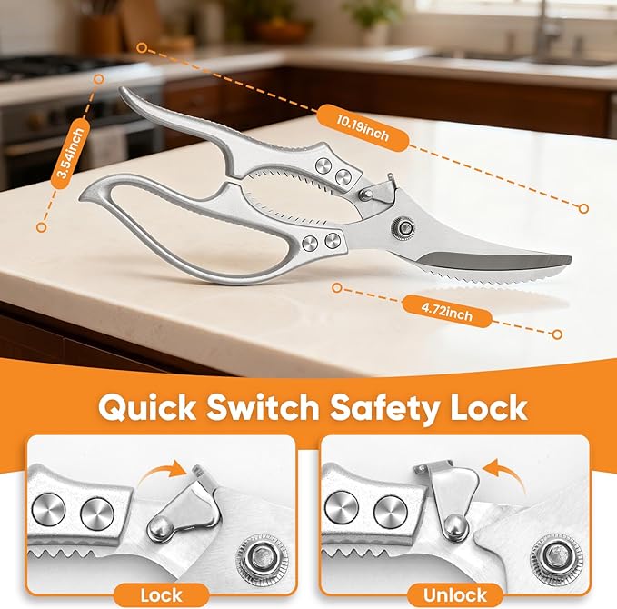 Kitchen Scissors Food Cutting: Heavy Duty Poultry Meat Shears - Stainless Steel All Purpose for Home Cooking & Restaurant