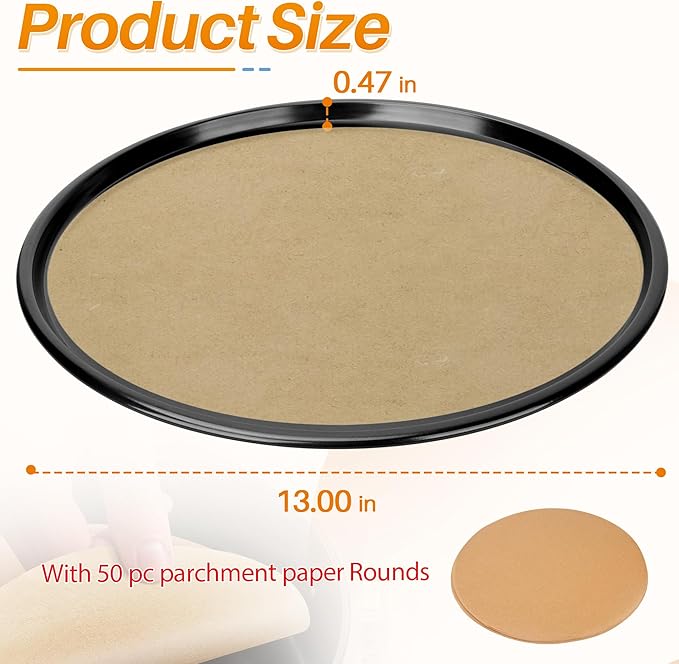 GYPNS 13 Inch Nonstick Pizza Pan Fit for Breville Smart Oven BOV800XL, BOV845BSS Countertop Oven Accessories Round Pizza Tray Replacement, with 50 Pcs Parchment Paper Sheets（Heavy Carbon Steel）