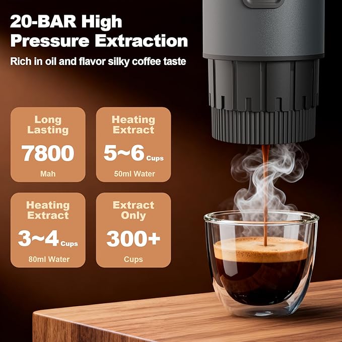 Uiifuidy Portable Coffee Maker, 3 in 1 Electric Espresso Machine Set, Rechargeable Self-Heating Brewer with Carrying Bag and Coffee Stand for Office Camping, Hiking