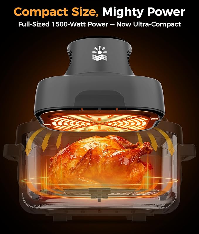 Oylus 4-in-1 Portable Glass Air Fryer - 1500W, 400°F Precise Heat, 4.2QT & 1.6QT Dual Glass Containers and Lids, Non-Toxic, Max Crisp/Bake/Air Fry/Recrisp,Microwave, Freezer & Dishwasher Safe
