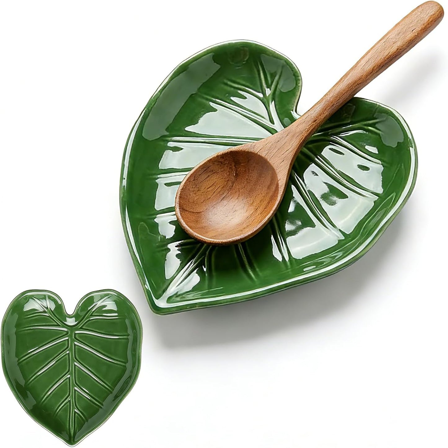 Ceramic Spoon Rest for Stove Top and Kitchen Counter, Green Leaf Spoon Holder, Cute Cooking Spoon Rest, Heat Resistant Dishwasher Safe Kitchen Utensil Rest, Decorative Kitchen Decor