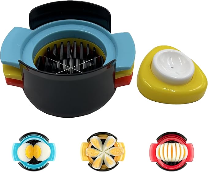 Deviled Egg Maker – 3-in-1 Egg Slicer and Piercer Combo Tool with Stainless Steel Blades for Hard Boiled Eggs, Soft Fruits, Heavy Duty, Dishwasher Safe, Compact Kitchen Gadget