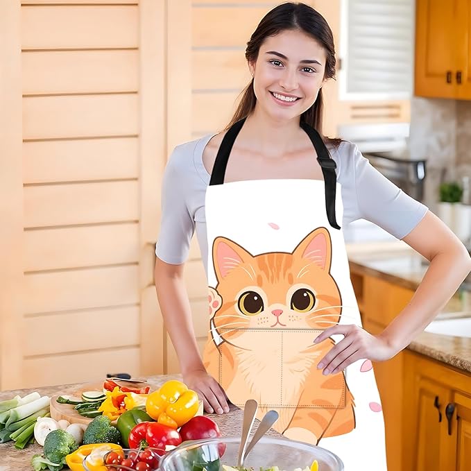 Funny Cat Apron with 2 Pockets Waterproof for Men Women Kitchen Garden Decor