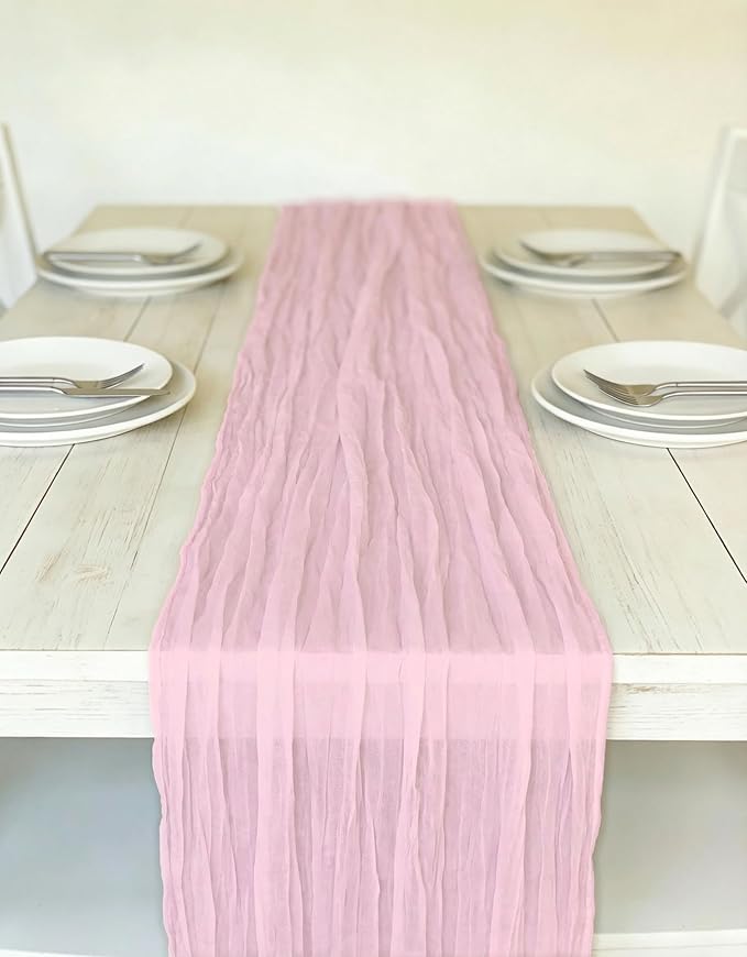 3 Pack Pink Cheesecloth Table Runner -17×120 Inch Gauze 10 FT Long Cheese Cloth Table Runners for Bridal Wedding Party Baby Shower Holiday Birthday Home Easter Decor (Pink, 3PC)