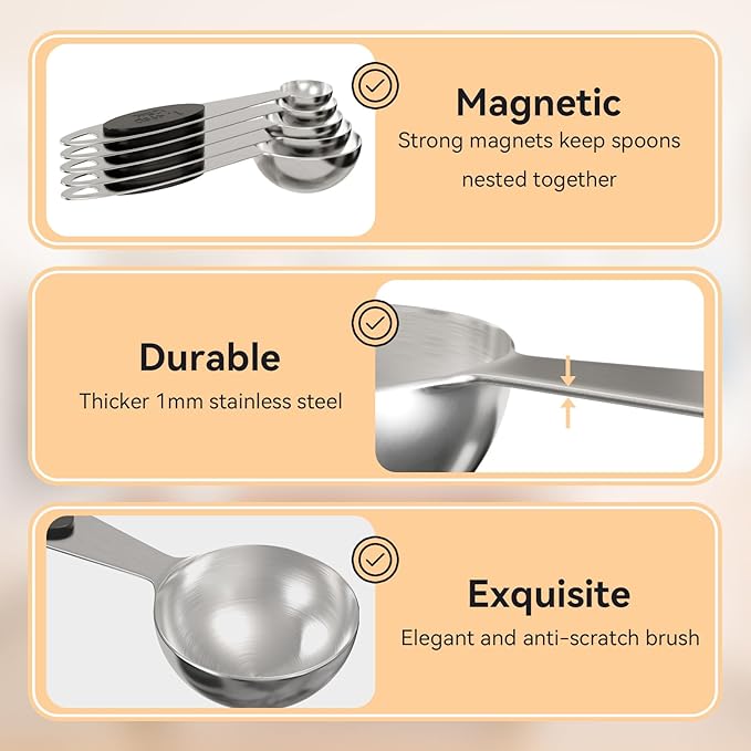 1PCS 1Tsp(1/3tbsp, 1/6oz, 5ml) Single Magnetic 18/8 Measuring Spoon, 304 Stainless Steel Individual Measure Scoop Only for Baking & Cooking, Metal Kitchen Gadgets Essentials