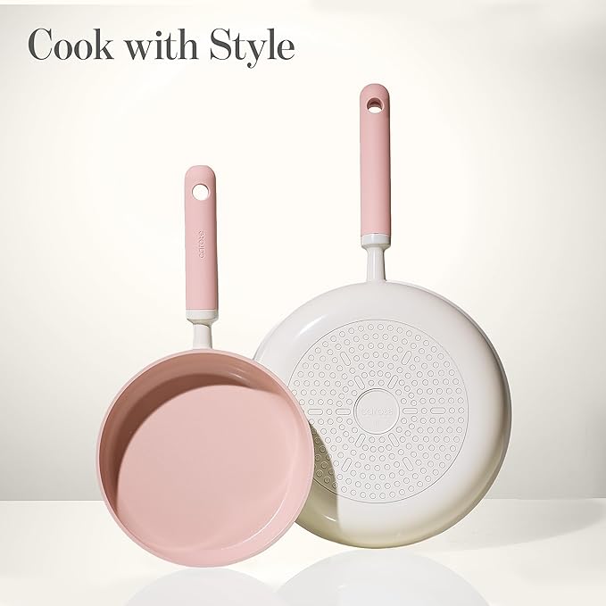 CAROTE Ceramic Frying Pan, 2 Nonstick Skillets & Silicone Spatula, Induction Compatible All Stoves