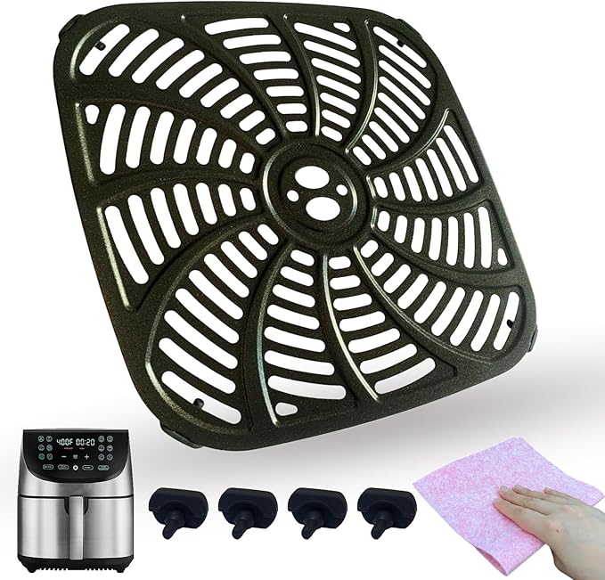 GSZN 8QT Square Air Fryer Grill Pan for Gourmia GAF856 Air Fryers, Upgraded Nonstick Air Fryer Grill Plate Insert Rack Crisper Tray Plate Grate Grid Shelf for Gourmia 8QT Air Fryers, Dishwasher Safe
