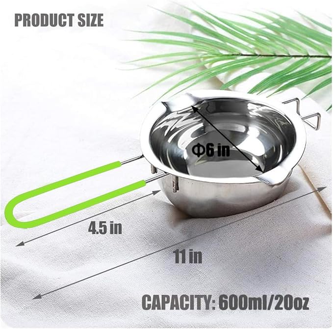 Stainless Steel Double Boiler Pot, 600ML Updated Melting Pot with Silicone Spatula for Melting Butter,Chocolate, Candy, Cheese and Caramel (green)