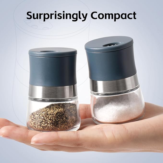 Vzaahu Mini Salt and Pepper Shakers 2 Set Blue1.28oz, Small Spice Dispenser with Adjustable Pour Holes, Perfect for Table, Kitchen, Travel