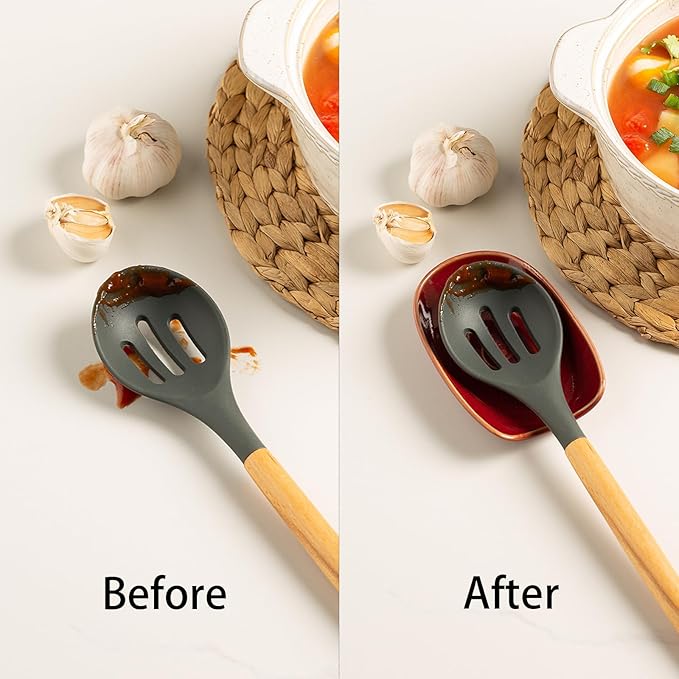 Ceremic Spoon Rest for Stove Top, Spoon Holder for Kitchen Counter, Coffee Spoon Rest, Cooking Utensil Rest for Ladles, Kitchen Decor, Housewarming Gifts, 1 pack (red)