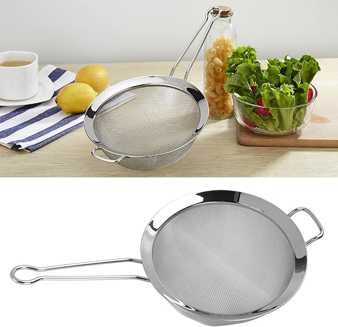 316 Stainless Steel Mesh Strainer, Large Wire Sieve Sifter Colander, Food Strainer Steel Colander with Sturdy Handle for Pasta Fruits Vegetables