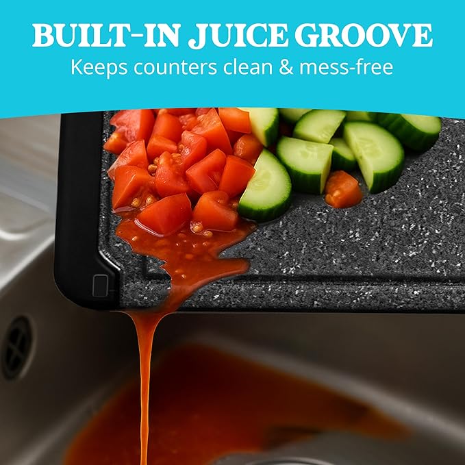 Large Cutting Boards for Kitchen - 18 x 12 Inch Plastic Cutting Board with Deep Juice Groove - Non-Slip, Durable Carving Board for Vegetables, Fruits and Meats - Dishwasher Safe Charcoal Grey