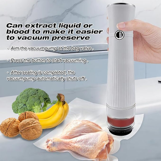 RAIN SPIRIT Handheld Vacuum Sealer for Food, Compact Vacuum Sealer Machine,Cordless Portable Food Saver Machine & Reusable Bags Compact for Travel, rechargeable vacuum sealer (White with 10 bags)