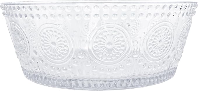 Boston International Vintage-Inspired Glass Serving Bowl with Embossed Floral Pattern for Salad Snacks Dinner, Small 4.75" x 2.25", Clear Codi