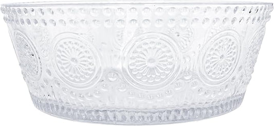 Boston International Vintage-Inspired Glass Serving Bowl with Embossed Floral Pattern for Salad Snacks Dinner, Small 4.75" x 2.25", Clear Codi