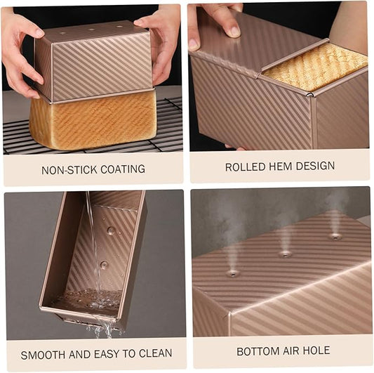 hhhlsl 2PCS Bread Loaf Pan with Lid Non-stick Carbon Steel Bread Baking Pan for Homemade Baking 7.7x3.7x3.2＆ 8.3x4.5x4.3