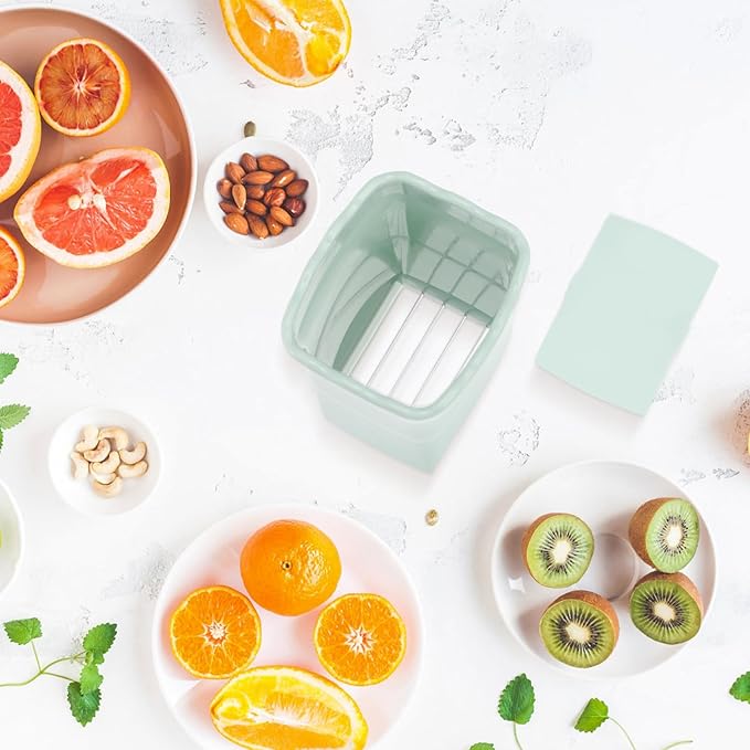2Pcs Fruit Slicer Egg Slicer Strawberry Cutter Stainless Steel Slicing Tools for Egg Soft Fruits and Vegetables Green