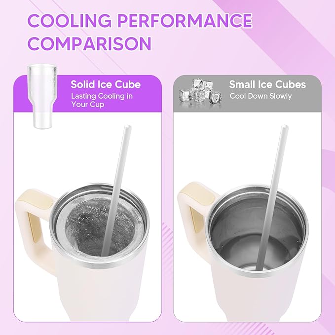Tumbler Ice Mold for Stanley Cup 30-40 oz - Silicone Hollow Cylinder Ice Mold, Ice Cube Tray for Chilling Cocktails, Whiskey, Drinks, Coffee, Easy Fill and Release Ice Maker-Purple