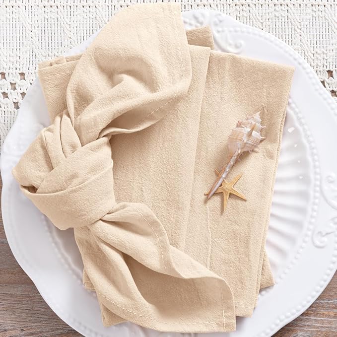 MLMC 4 Pack Champagne Cloth Napkins Rustic Washable Cotton Linen Napkins Set of 4 17"x17" Reusable Dinner Napkins Cloth for Wedding Baby Shower Party Gathering Everyday Use