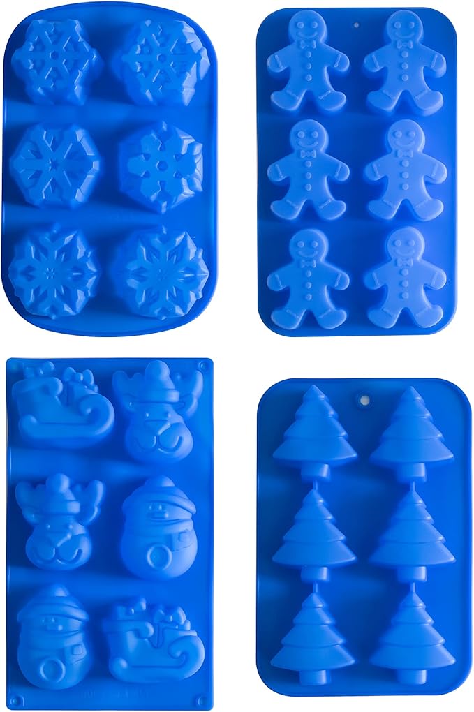 IHOMECOOKER 4PC Large Size Silicone Christmas Baking Mold Set Christmas Tree Snowflakes Snowman Cake Mold,bath bombs,Soap Mold Set