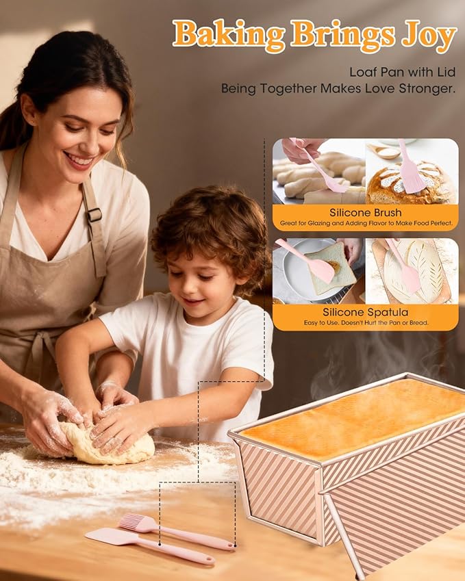 Pullman Loaf Pan with Lid: 2lb Dough Capacity Carbon Steel Nonstick Bread Pan for Oven Baking - for Homemade Sourdough and Sandwich Bread - Essential for Home Bakers Family Kitchen (1 Pack)