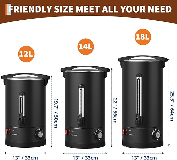 Garvee 14 L/100 Cups Coffee Urn-3.8 gal Double Wall Commerical Coffee Maker for Buffet Catering Wedding Gathering,Large Capacity Hot Coffee Dispenser,Stainless Steel Hot Water Urn-Black
