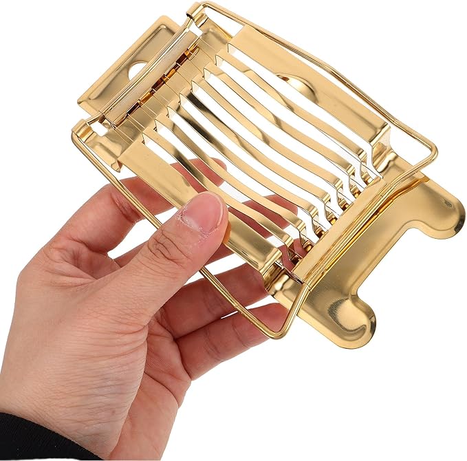 Multipurpose Stainless Steel Egg Slicer with Wire Cutter for Hard Boiled Eggs, Handheld Kitchen Tool for Home Use, Fruit and Vegetable Separator, Gold Color