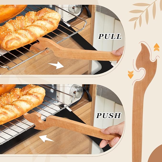 Juexica 15 Inches Extra Long Wood Oven Rack Puller Long Handle Oven Stick for Kitchen Appliances Baking Cooking Toaster Air Fryer Accessories