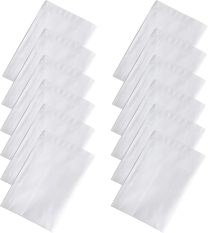 Fingercraft White Cloth Napkins Cotton High GSM Hotel Quality 20 in Oversized Set of 12 Stripe
