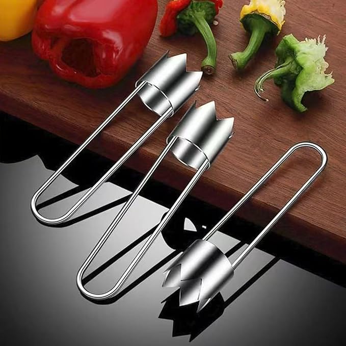 Fruit and Vegetable Corer Pepper Seed Apple Remover Bell Pepper Pineapple Corer Tool Stainless Steel Kitchen Gadget (Pepper strawberry pineapple Corer B)