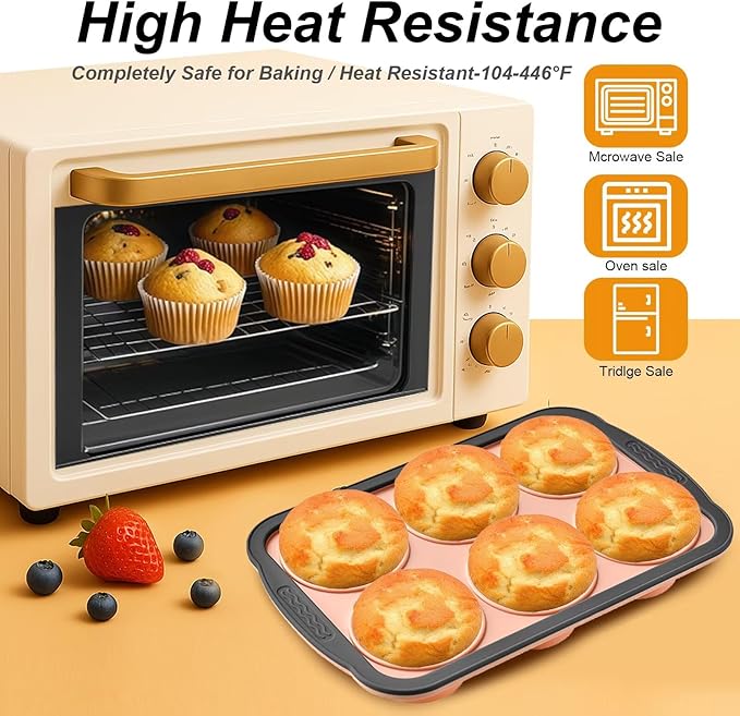 YiYeraio Silicone Muffin Pans for Baking with Metal Frame, 12 Cup Silicone Muffin Pan, Nonstick Cupcake Pan, BPA Free Muffin Tins Easy to Pop Cupcake Baking Pan Molds for Oven Dishwasher Safe Pink