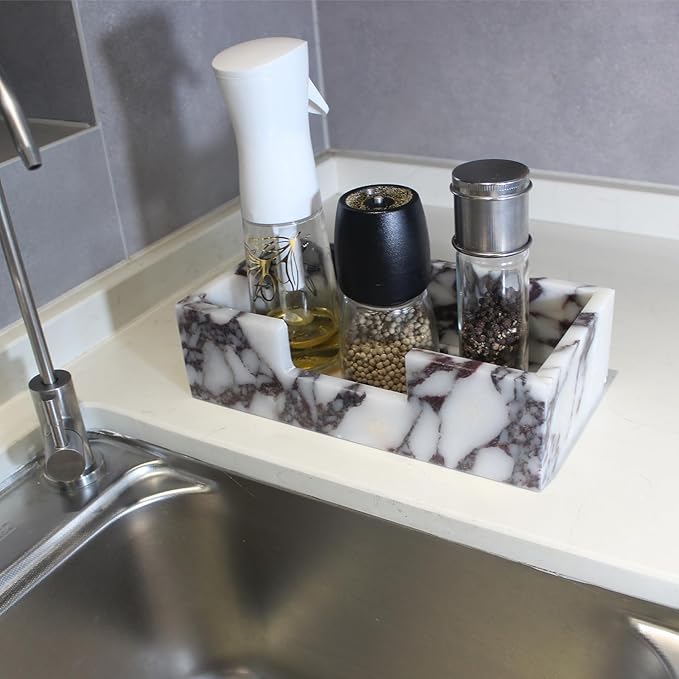 Natural Calacatta Viola Marble Napkin Holder 9.8"x4.9"x2.8", Guest Towel Holder, Paper Hand Basket for Bathroom/Kitchen/Restaurant