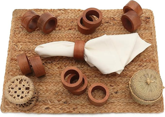 Wood Napkin Rings Set of 12 Napkin Holders Buckles for Dining, Anniversary, Birthday, Dinner, Christmas, Party of Table Setting