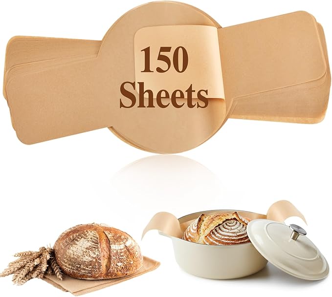 Marspark 150 Pcs Parchment Paper for Sourdough Baking, Bread Sling - Dutch Oven Liner, Pre-Cut Parchment Baking Supplies for Easy Dough Transfer (Round)