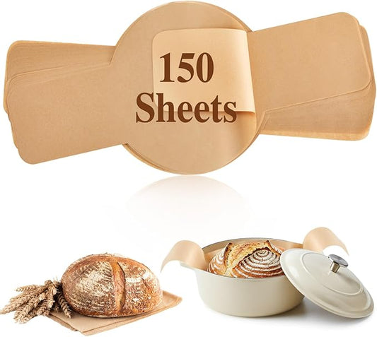 Marspark 150 Pcs Parchment Paper for Sourdough Baking, Bread Sling - Dutch Oven Liner, Pre-Cut Parchment Baking Supplies for Easy Dough Transfer (Round)