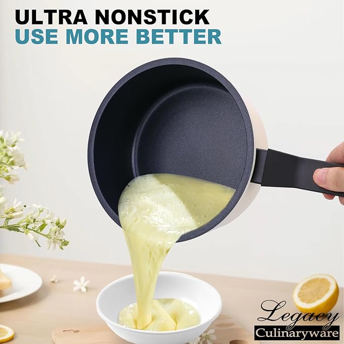 Legacy Culinaryware Nonstick Sauce Pan with Lid,1.5Qt & 2Qt Set, PFOA Free,Kitchen Pots Induction Pot,Cream