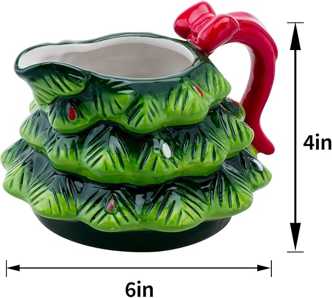 Christmas Gravy Boat - 17oz Hand-Painted Ceramic Christmas Tree Design for Festive Holiday Dinners