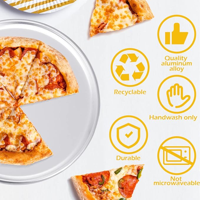 Rtteri 12 Pcs Pizza Pan Bulk Restaurant Aluminum Pizza Pan Set Round Pie Cake Plate Rust Free Cake Tray for Oven Baking Home Kitchen Restaurant Easy Clean (10 Inch)