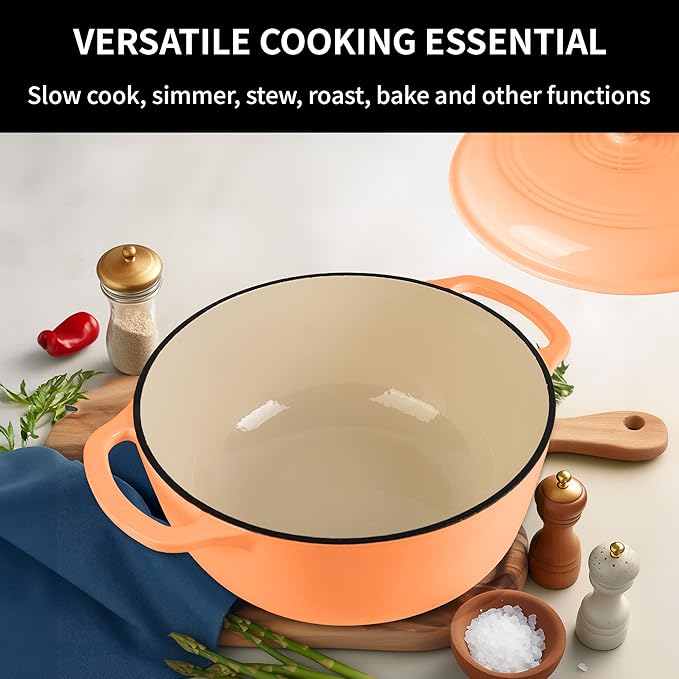 Fijxzct Premium Enameled Cast Iron Dutch Oven for Bread Baking | Non-Stick 5.5QT Oval Bread Oven with Lid | Perfect for Sourdough, Loaf, and Artisan Baking (Round Orange, 5.5 QT)