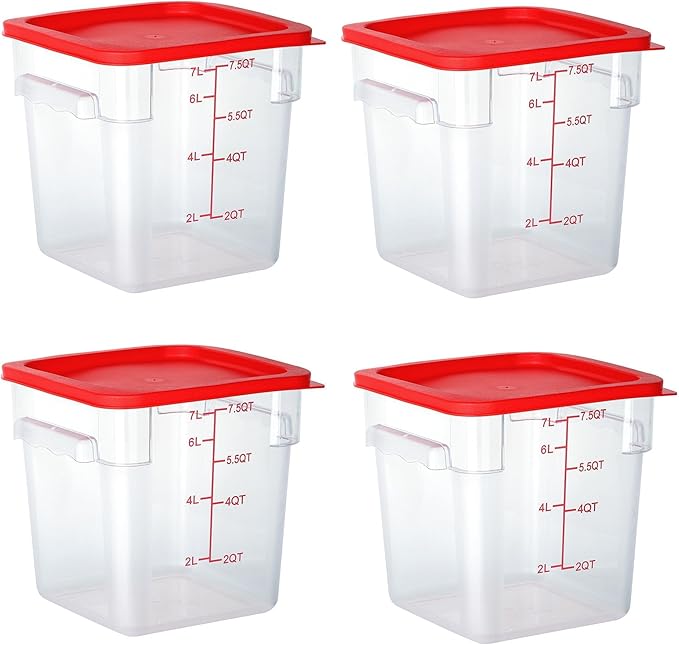 FSUON 4 Pack Clear Food Storage Containers with Lids and Handles Polycarbonate Square Commercial Food Containers, NSF (8Qt)