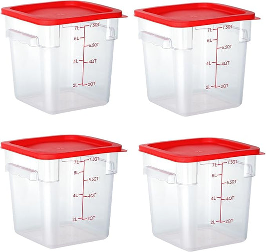 FSUON 4 Pack Clear Food Storage Containers with Lids and Handles Polycarbonate Square Commercial Food Containers, NSF (8Qt)