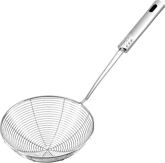 Kitchen Strainer Spoon for Deep Frying, Fine Mesh Oil Strainer with Long Handle for Cooking, Pasta, Noodles, French Fries and Fried Snacks