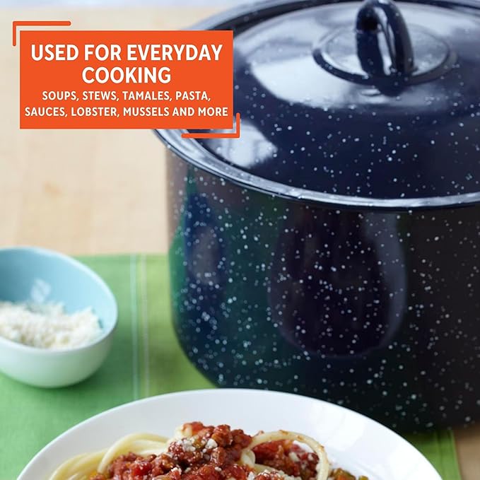 Imusa Stock Pot, 6-Quart Speckled Enamel | Blue | with Lid | Pack of 2