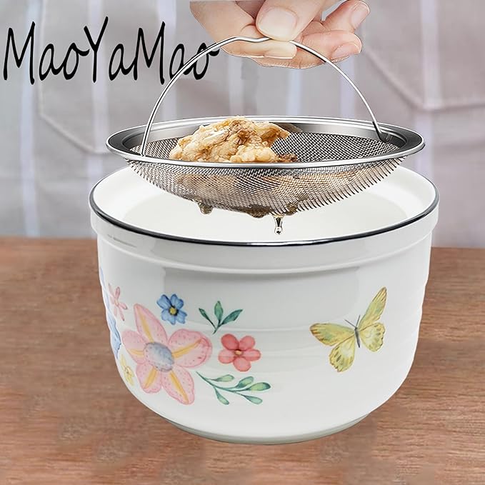 Ceramic Bacon Grease Container with Strainer,Cooking Oil Storage Can 17oz(Colorful)