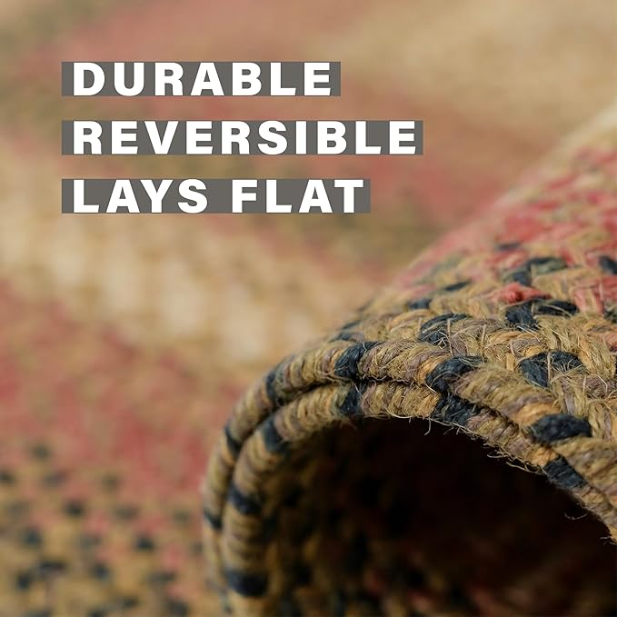 Homespice Russet Jute Braided Rug 20x30 - Oval Kitchen Braided Rugs for Country Decor, Durable No Shed Jute for Low Maintenance