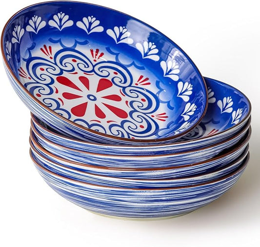 Yeacccng Pasta Bowls Set of 6, 35 Oz Ceramic Large Salad Bowl, 8.5 Inch Colorful Serving Bowls for Kitchen, Dishwasher & Microwave Safe, Scratch-Resistant, Lead-Free (Blue*6)