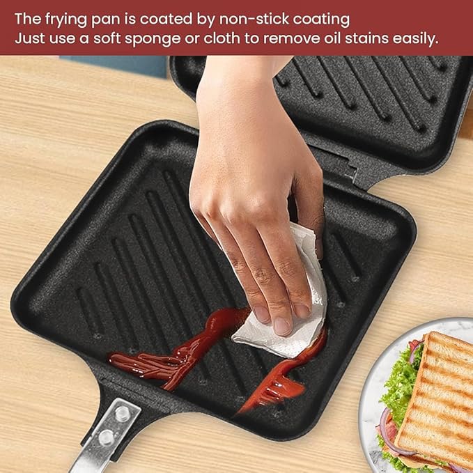 Hot Sandwich Maker, Non-Stick Double Sided Aluminum Flip Panini Maker Pan with Handle, Stovetop Toasted Sandwich Maker Press for Small Bread Pancake, for Home, Kitchen, Breakfast