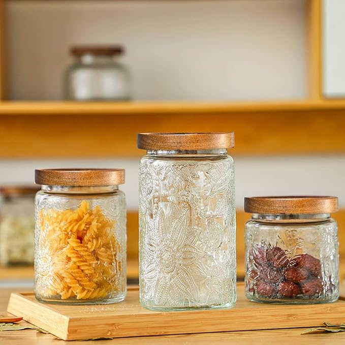 24oz Vintage Glass Jar With Lid, Glass Storage Containers, Airtight Kitchen Storage Containers For Sugar, Coffee, Tea, Spice, Flour, Candy Cookie, Pasta, Cereal, Cute Decorative Jars
